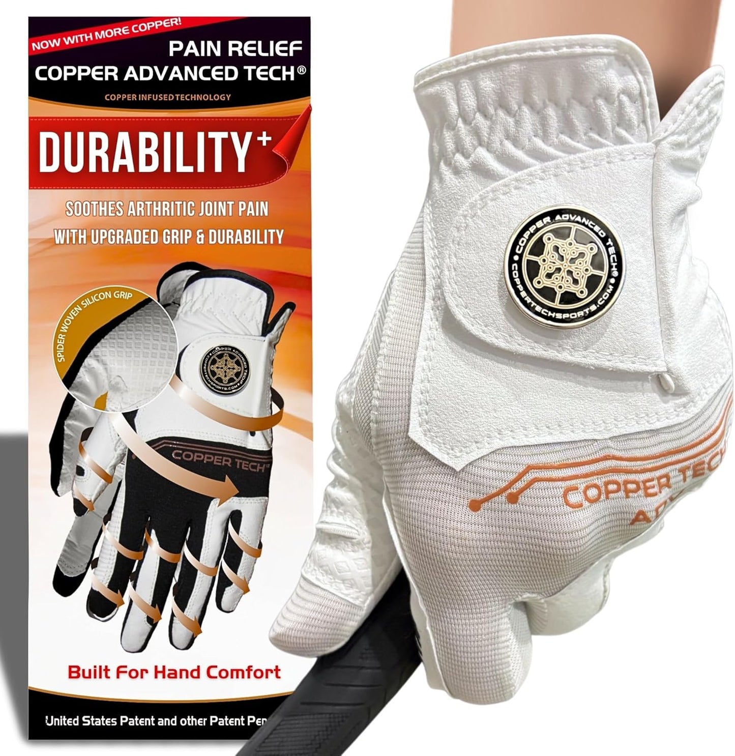 Copper Advanced Tech 2.0 Men's Golf Gloves [Worn on Left Hand]