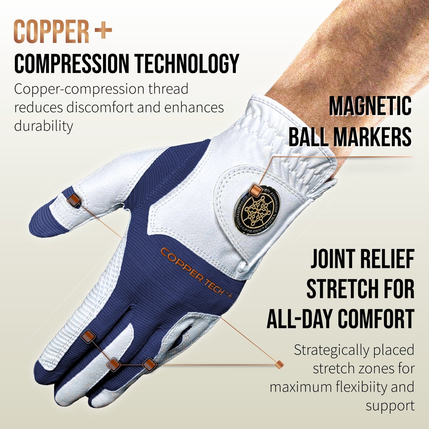 Copper Tech Plus Men's Golf Gloves [Worn on Right Hand]