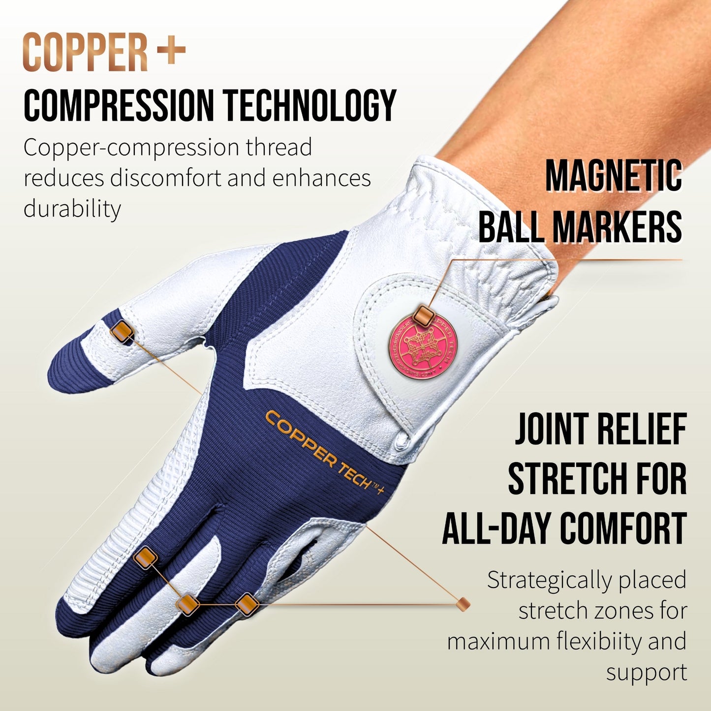 Copper Tech Plus Women's Golf Gloves [Worn on Left Hand]