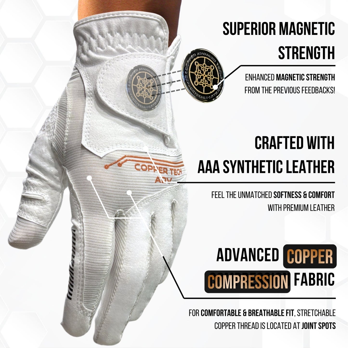 Copper Advanced Tech 2.0 Men's Golf Gloves [Worn on Right Hand]