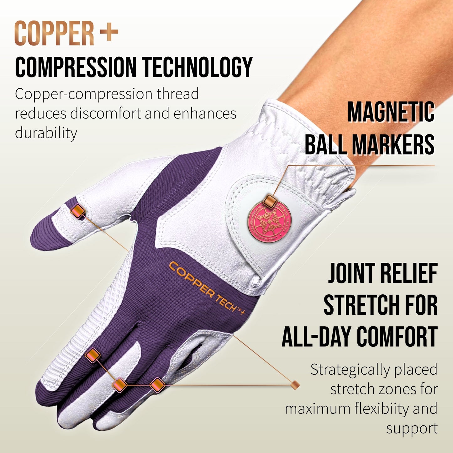 Copper Tech Plus Women's Golf Gloves [Worn on Left Hand]
