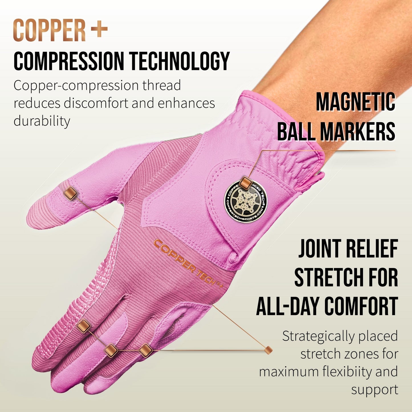 Copper Tech Plus Women's Golf Gloves [Worn on Right Hand]