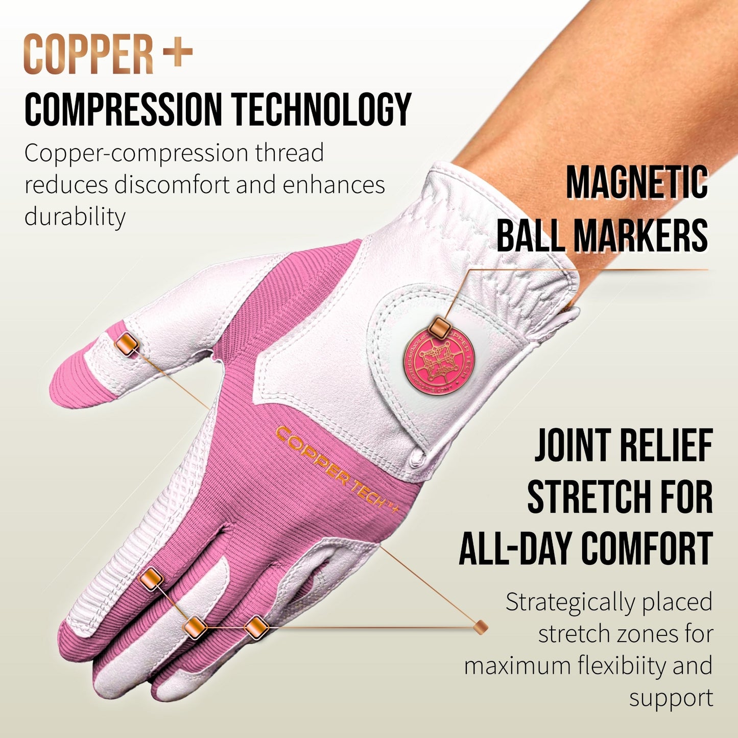 Copper Tech Plus Women's Golf Gloves [Worn on Left Hand]
