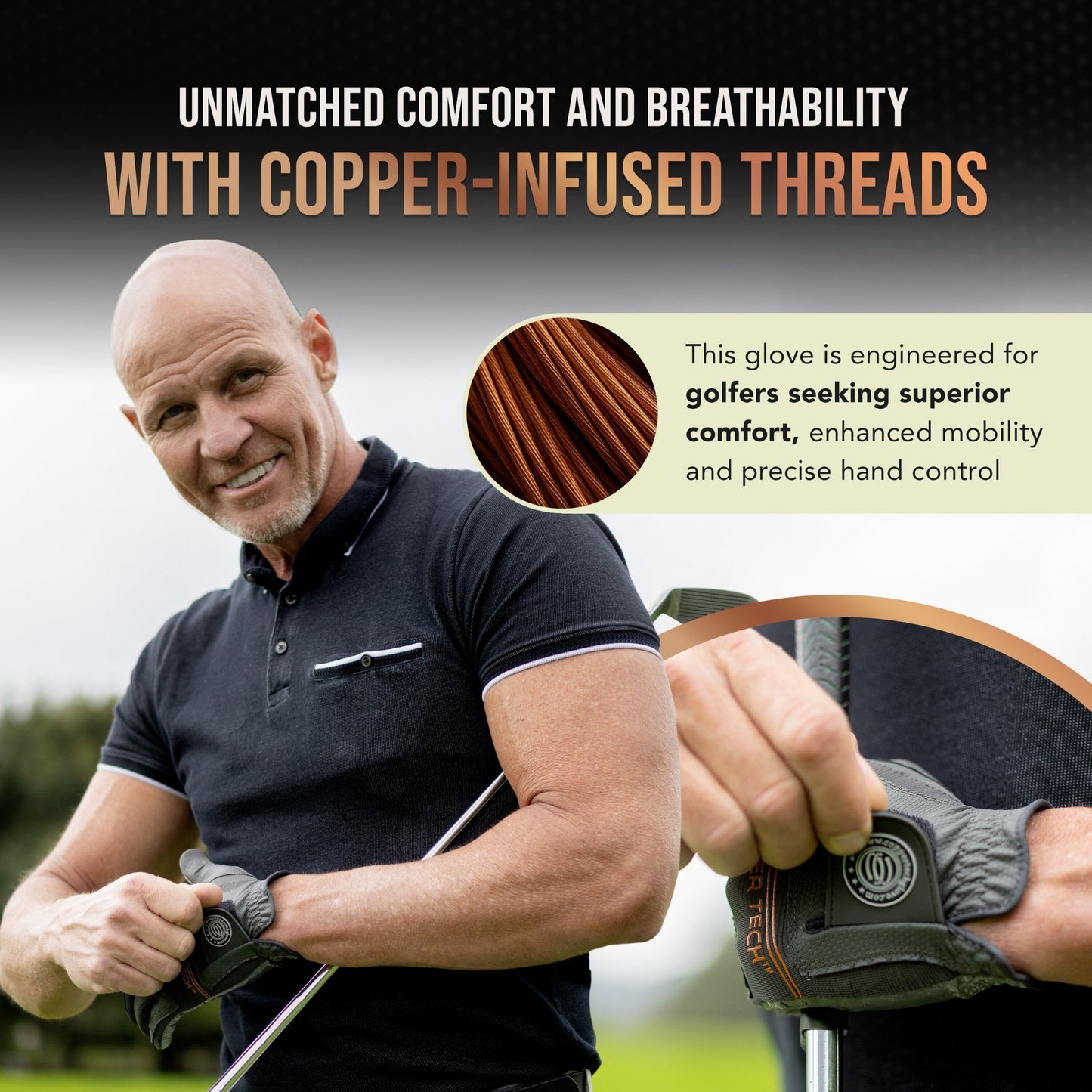 Copper Tech Men's Golf Gloves 2-Pack (White/Black, White/Royal Blue. Charcoal/Gray)