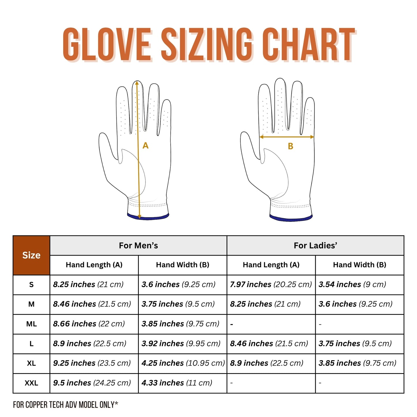 Copper Advanced Tech 2.0 Men's Golf Gloves [Worn on Right Hand]