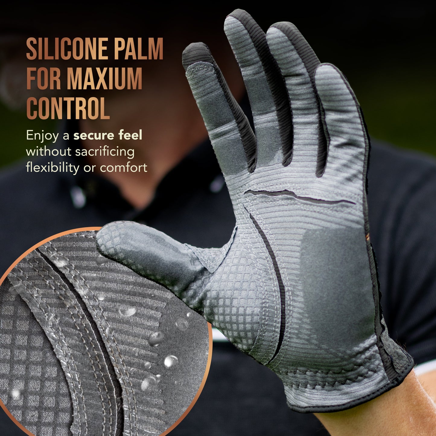 Copper Tech Men's Golf Gloves 2-Pack (White/Black, White/Royal Blue. Charcoal/Gray)