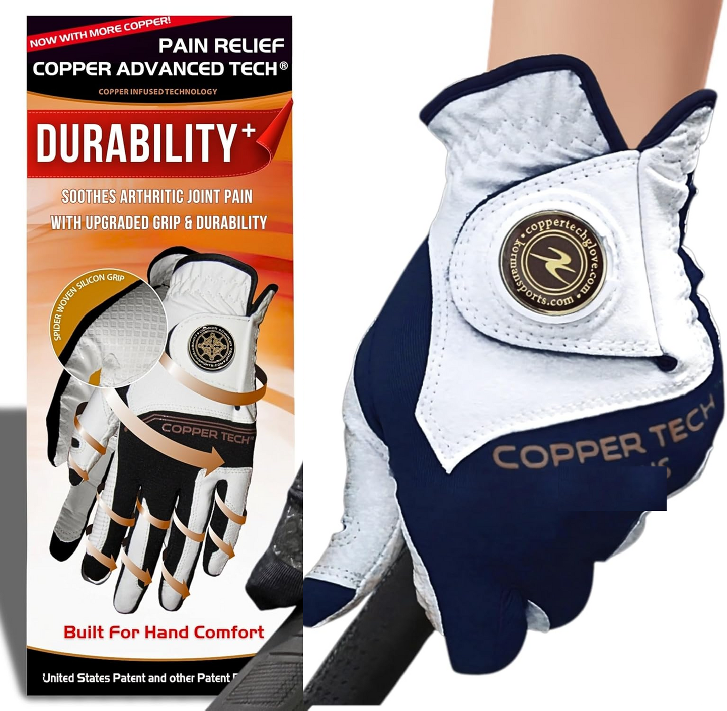 Copper Advanced Tech 2.0 Men's Golf Gloves [Worn on Left Hand]